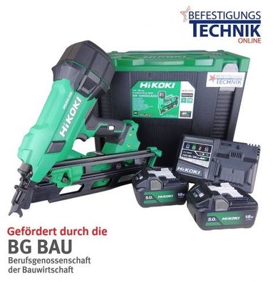 34° HiKoki 18V Akku Nagler Streifennagler 50-90mm 2x5,0 Ah NR1890DBCLW3Z BG-Bau für D