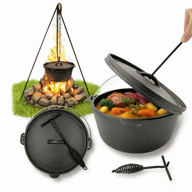 QLS Hängekessel Gusseisen 7,2L Ungarischer Jagdkessel für Feuerstelle und Grill 11414