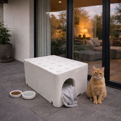 QLS Wetterfestes Katzenhaus aus Styropor 60x40x30 cm Katzenbett Outdoor Weiß 11415
