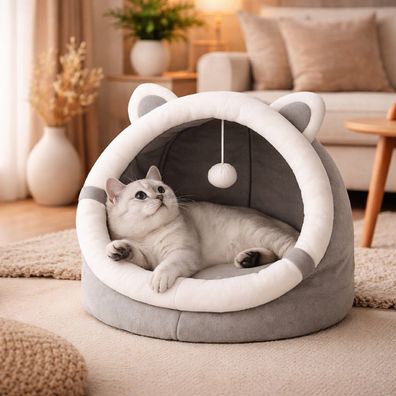 QLS Plüsch Katzenhaus mit Kissen 31x30x28cm - warmes weiches Katzenbett Indoor 11416