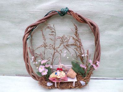 altes Wandbild Türkranz Reisig Weide Osterhase Ostern ca 28cm Dm