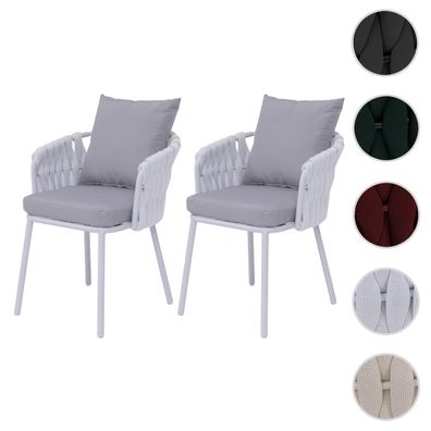 2er-Set Aluminium-Gartenstuhl HWC-P89, Gartensessel Outdoor, Seilgeflecht Rope 