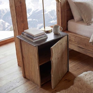 Beistelltisch HWC-L76, Kommode, Massiv-Holz MVG 60x50x40cm, natur mit Metall-Optik