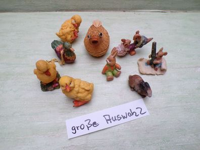 alte Osterfiguren Küken Mäuse Osterhase Keramik Polyresin Korb Bast Miniaturen