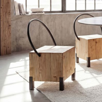 Esszimmerstuhl HWC-L76, Besucherstuhl Hocker, Industrial Metall Massiv-Holz