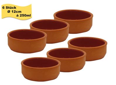 6er Set Ton Tapasschalen - Ø 12 cm, Fassungsvermögen 250 ml