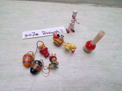 alte Holz Deko Miniatur Ostern Kerzenständer Pilz Küken Anhänger Osterhäsin Entenkorb