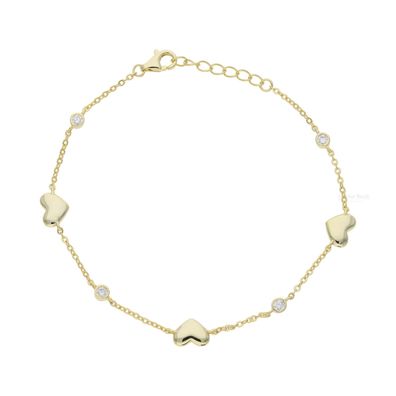 Armband Silber 925 Gold plattiert Herzen Zirkonia FSAB018gg