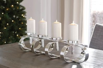 Fink GORDEN, Stumpenkerzenleuchter, 4-flammig, vernickelt, silberfarben, L. 85