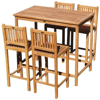 BAR-SET - TEAK Bartisch Stehtisch 120x70cm mit 4x Barhocker Holz