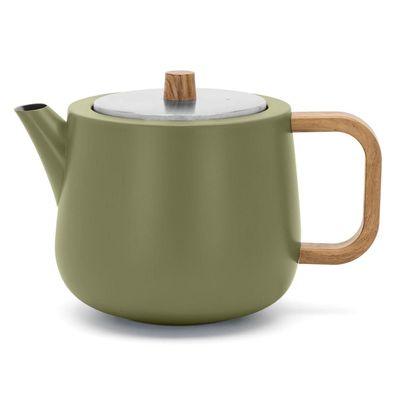 Bredemeijer Teekanne 1.1 Liter khaki-grüne Edelstahl doppelwandig Teefilter-Sieb