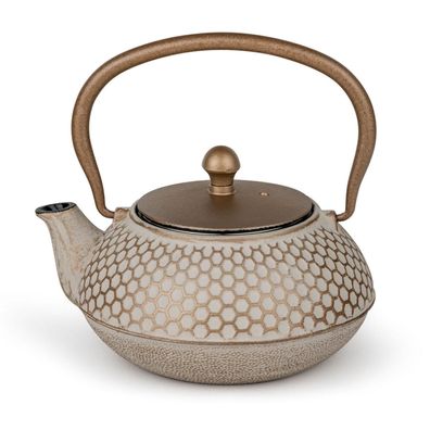 Bredemeijer Gusseisen Teekanne 0,7 Liter beige-goldfarbene Kanne Edelstahlfilter