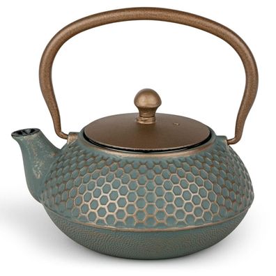 Bredemeijer Gusseisen Teekanne 0,7 Liter blau-goldfarbene Kanne Edelstahlfilter