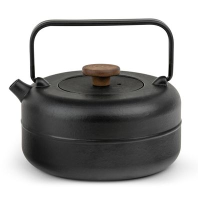 Bredemeijer Guss Teekanne 0,75 Liter schwarz Kanne mit Holzknauf Edelstahlfilter