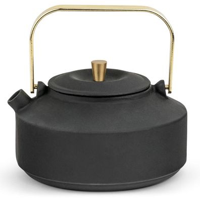 Bredemeijer Guss Teekanne 1,0 Liter schwarz Kanne mit goldfarbenen Henkel Filter