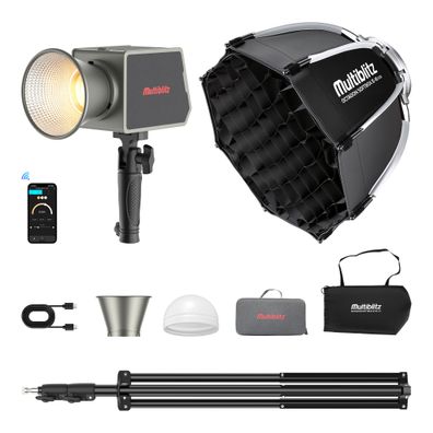Multiblitz Set Fotolicht LED 100W Lampenstativ Lichtstativ Octagon Softbox Ø40cm