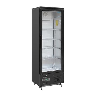 Polar Kühlschrank mit 1 Glastür - 370 Liter, 4 Rollen, schwarz