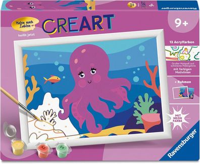 Ravensburger 12023128 CreArt, Malen nach Zahlen Kinder - Neon Oktopus