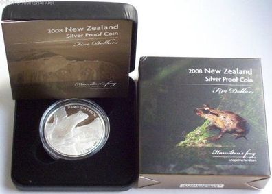 Neuseeland 1 Oz Silber Hamilton Frog 2008 PP im Etui.