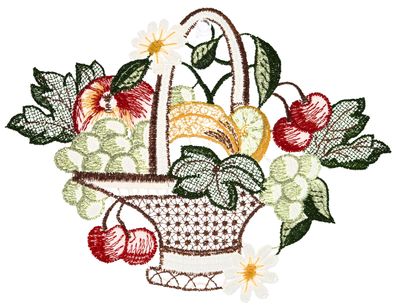 Fensterbild Sommer Plauener Spitze Stickerei Fensterdekoration Früchte Obst 20cm