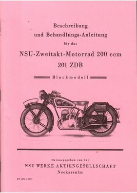 Bedienungsanleitung NSU 201 ZDB, 2 Takt Blockmotor mit Flachkolben