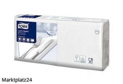 Tork Lunchserviette Weiß, 2-lagig, 33x33 cm, 1/4 Falz, 2000 Stück