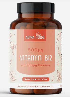 Vitamin B12 hochdosiert 400 vegane Tabletten-500µg B12 + 250µg Folsäure für 1 Jahr