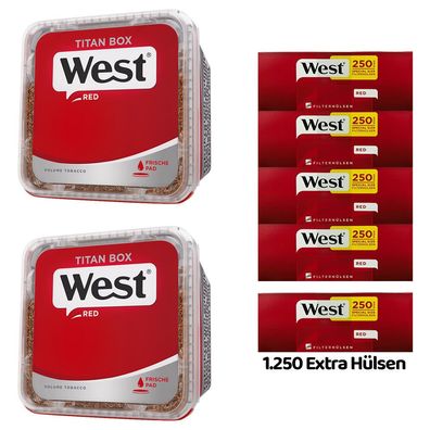WEST Red/Rot Volumentabak Titan Box 2x 280g, 1250 Extra Hülsen