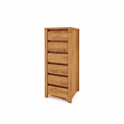 Kommode Tinci aus Wildeiche massiv 45x45x112 mit 6 Schubladen und Holzbeinen