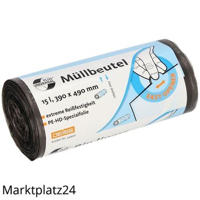 Deiss Emil KG Universal Plus Abfallbeutel 15L Grau HDPE, 50 St/Rolle