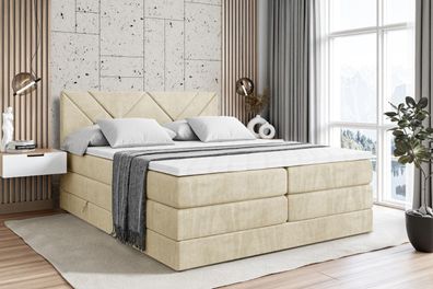 Boxspringbett mit Matratze, Topper, Polsterbett mit Bettkasten BARWA KING