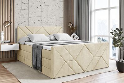 Boxspringbett mit Matratze, Topper, Polsterbett mit Bettkasten BARWA-Z KING