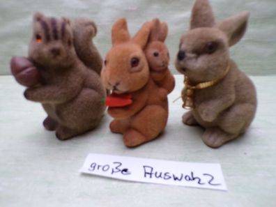 alte Osterhasen Eichhörnchen ca 15cm beflockt Vintage sehr leicht