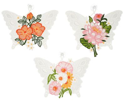 Fensterbilder Plauener Spitze Schmetterlinge Fensterdekoration Sommer 3er Set