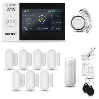 Funk Alarmanlage Set WiFi + GSM 4G LTE mit Sirene, 7x Tür- Fenstersensor HXA007