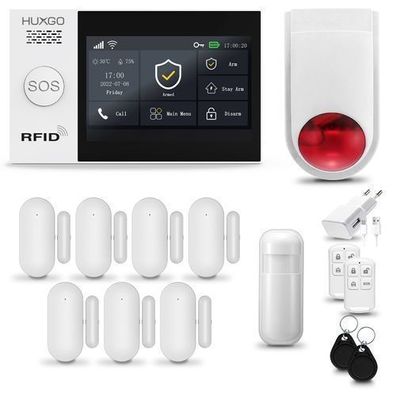 Funk Alarmanlage Set WiFi + GSM 4G LTE mit Sirene, 7x Tür- Fenstersensor HXA007