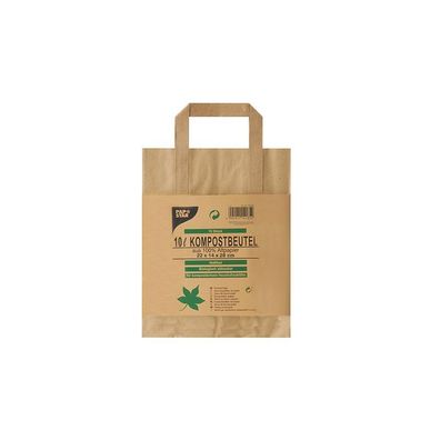 Kompostbeutel, Papier, . Henkel, 10L, 28x22x14cm, braun, bedruckt, 15 St/Pk