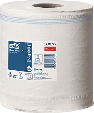 Tork Standard Papierwischtücher Weiß, 1-lagig, 300m, 6 Rollen