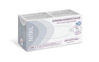 Sensilind Nitril Einmalhandschuhe Premium Weiß, Größe M (7-8), 200 St/Box