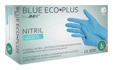 Blue Eco-Plus Nitril-Handschuhe Ungepudert, Blau, Größe XXL, 100 Stück