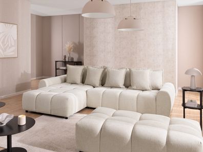 Bubble - Ecksofa mit Schlaffunktion und Hocker mit losen Rückenkissen