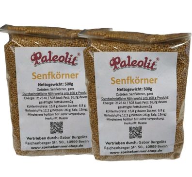 1 kg (2x 500g) Senfkörner gelb ganz Senfsaat ohne Zusätze beste Qualität