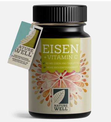 Eisentabletten hochdosiert 40mg + Vitamin C-180 vegane Tabletten-Eisenbisglycinat