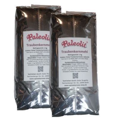 2 x 1kg Traubenkernmehl OPC Rohkostqualität 100 % Naturrein Fein Gemahlen