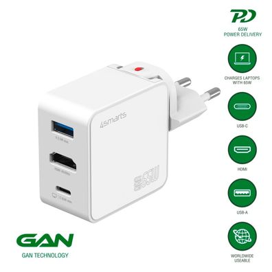 4smarts Netzladegerät GaN Flex HDMI 65W, weiß