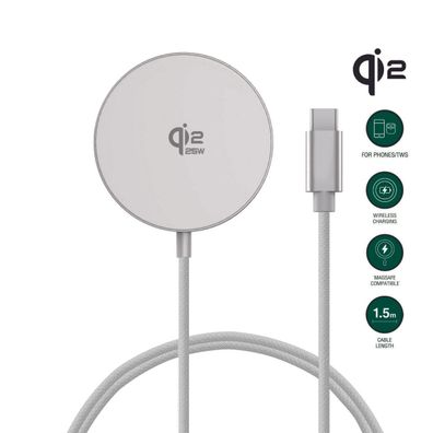 4smarts Kabelloses Ladegerät Qi2/ MagSafe-kompat 25W,1,5m weiß