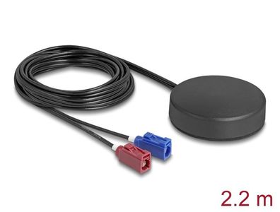 Delock 4G GNSS Antenne 1 x FAKRA C + 1 x FAKRA D Buchse 2 dBi / 28 dB 2,2 m RG-1