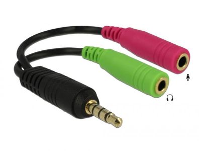 Delock Headset Adapter 1x 3,5 mm 4 Pin Klinkenst.>2 x3,5 mm 3 Pin Klinkenbuchse