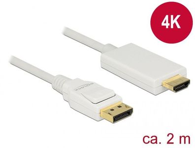 Delock Kabel DisplayPort 1.2 Stecker > HDMI-A Stecker 2 m weiß 4K