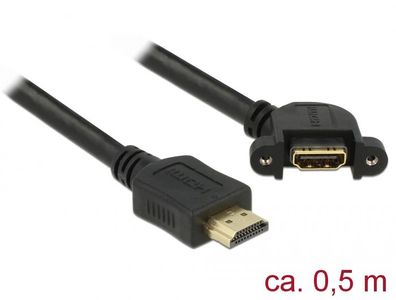 Delock Kabel HDMI A Stecker > HDMI A Buchse zum Einbau 110° 4K 30 Hz 0,5 m